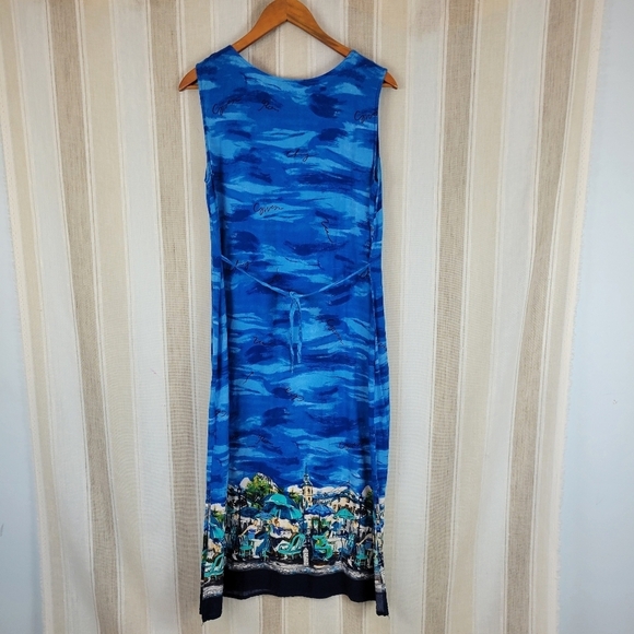 Vintage R&K Originals Hawaiian Style Midi Dress Blue Size 14 Petite - Picture 9 of 9